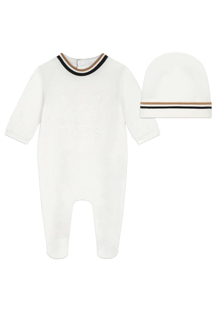 Cream baby romper + hat set