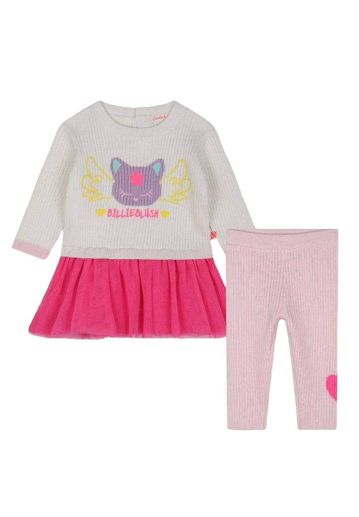 Completo vestito tulle + leggings multicolor per neonata