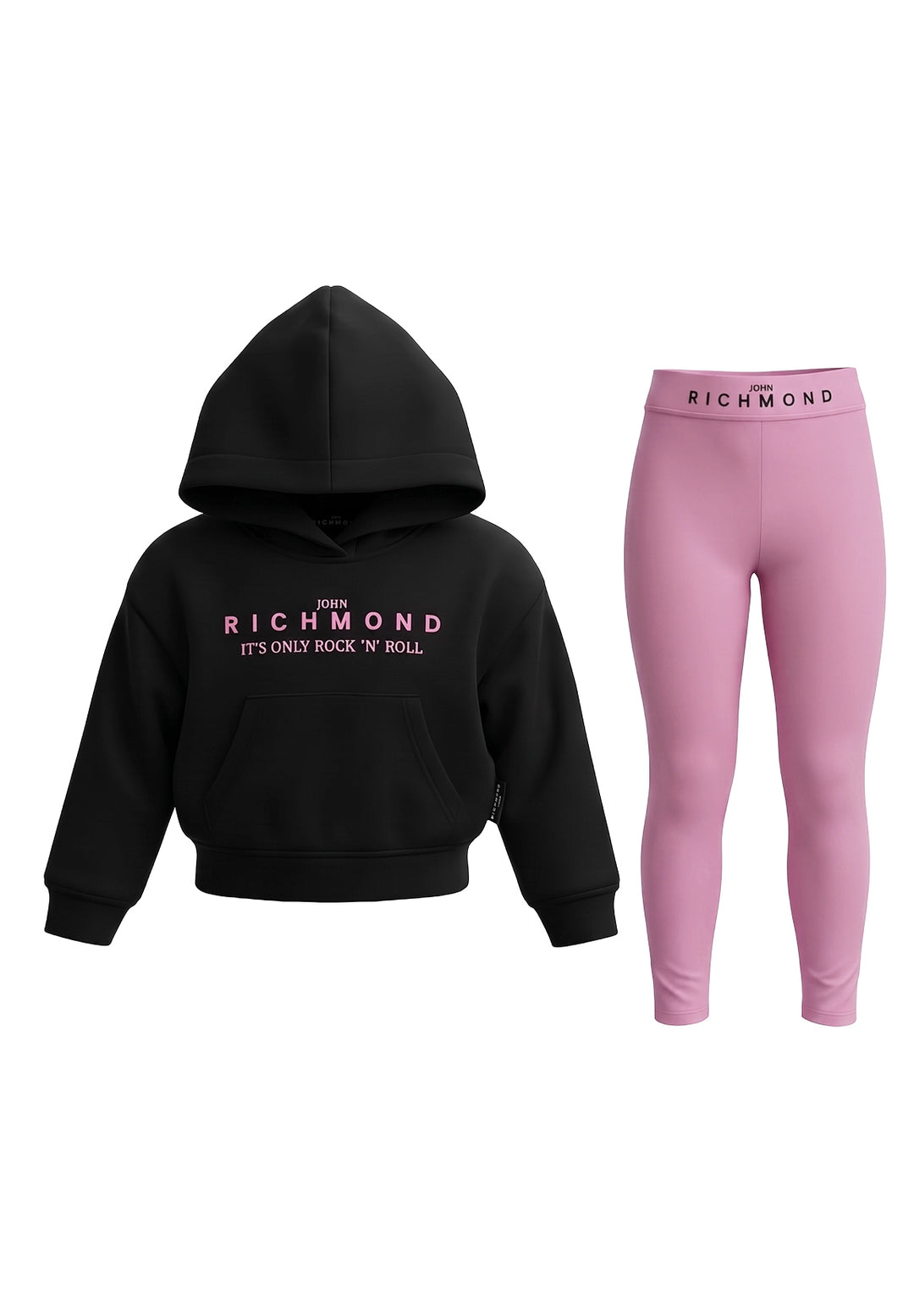 Completo felpa nero-rosa per bambina