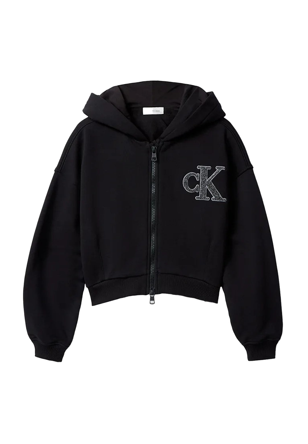 Felpa zip con cappuccio nera per bambina