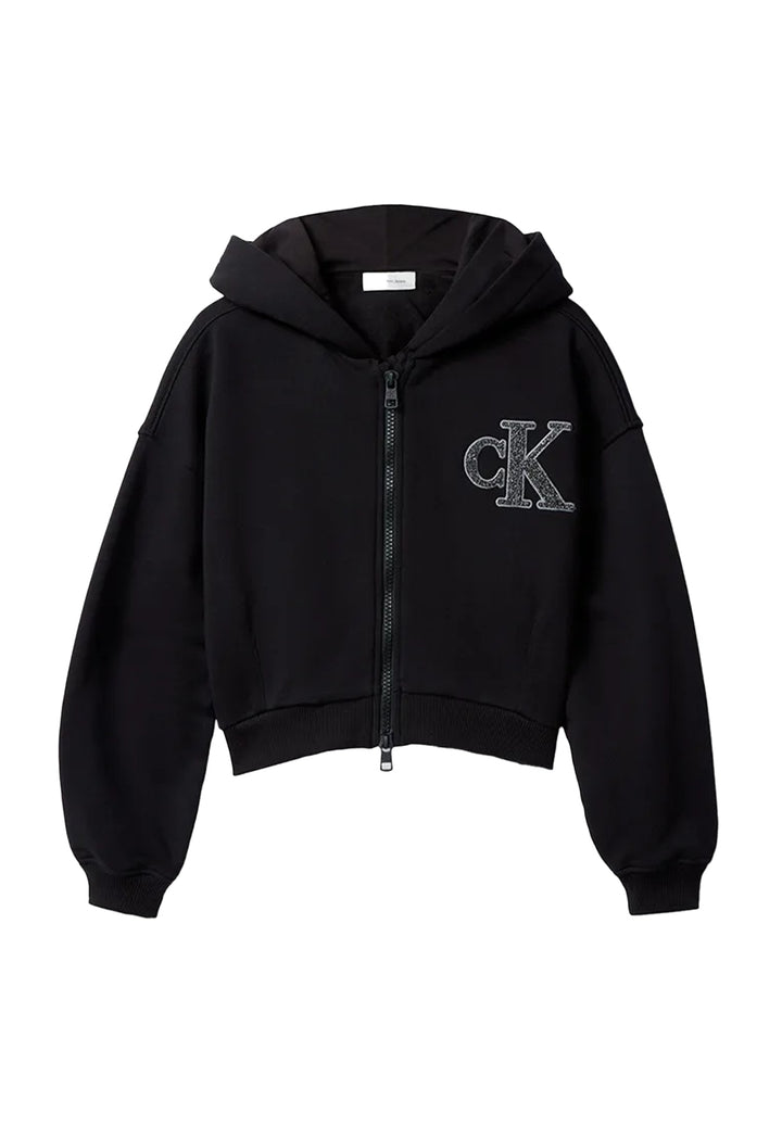 Felpa zip con cappuccio nera per bambina