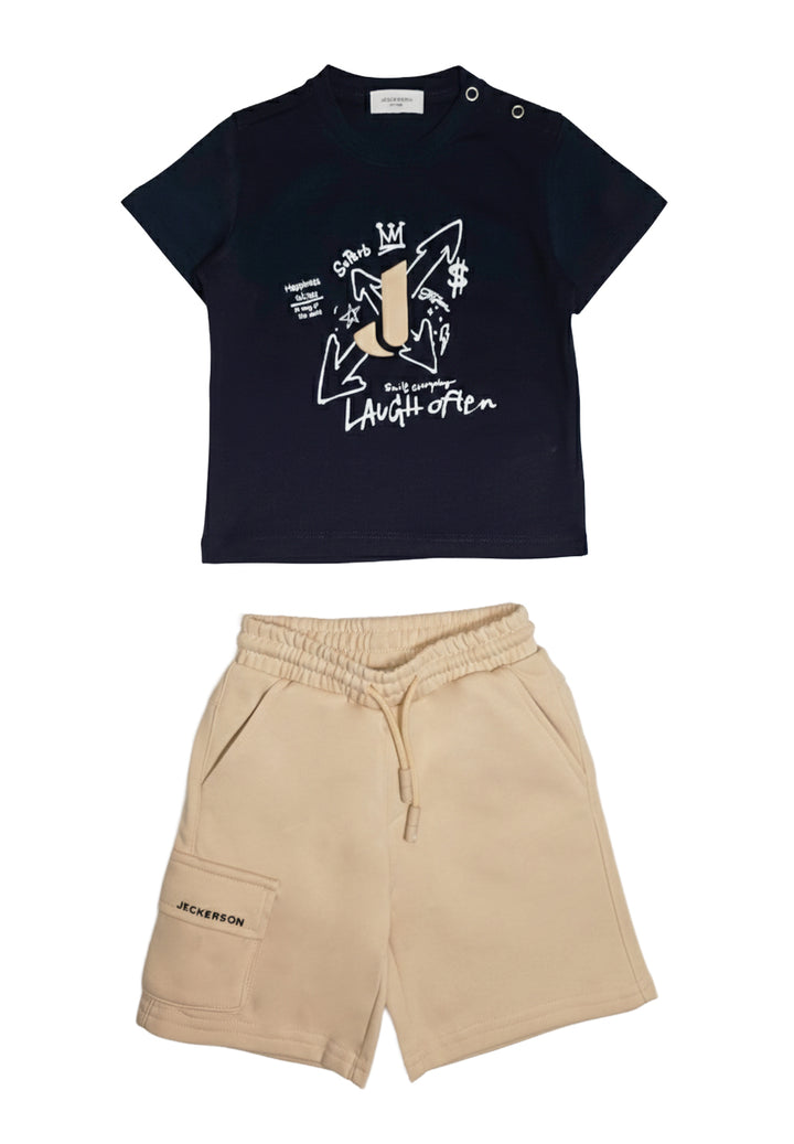 Completo blu-beige per neonato