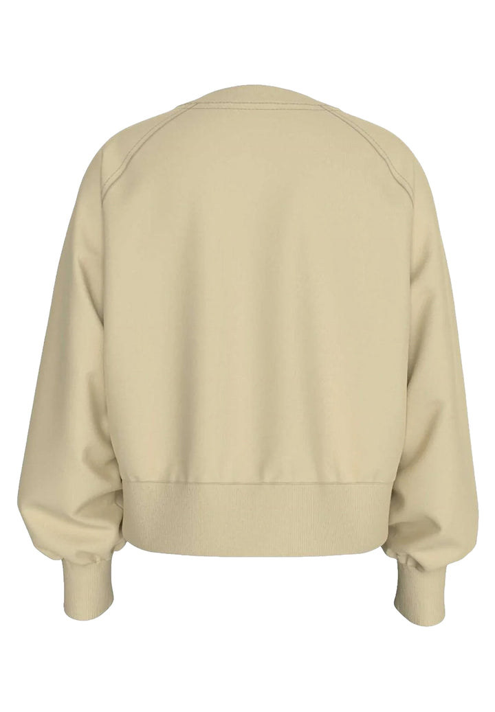 Felpa zip con cappuccio beige per bambina