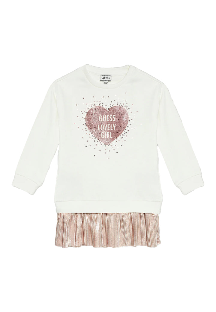 Vestito felpa bianco-rosa per bambina