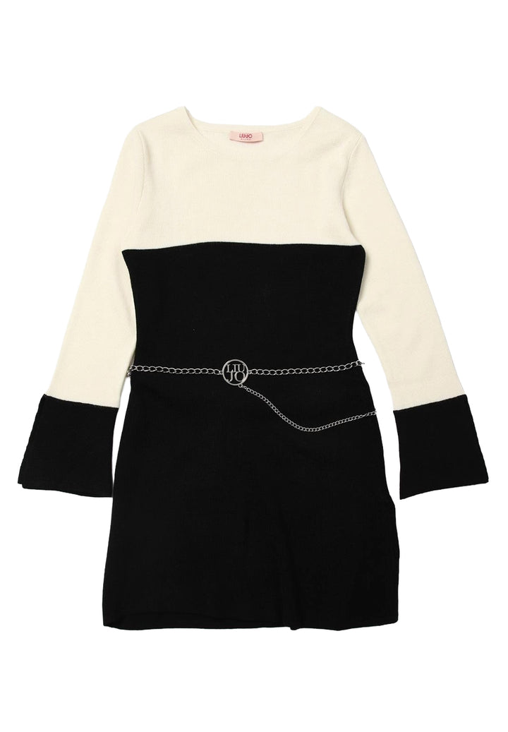 Vestito maglia crema-nero per bambina