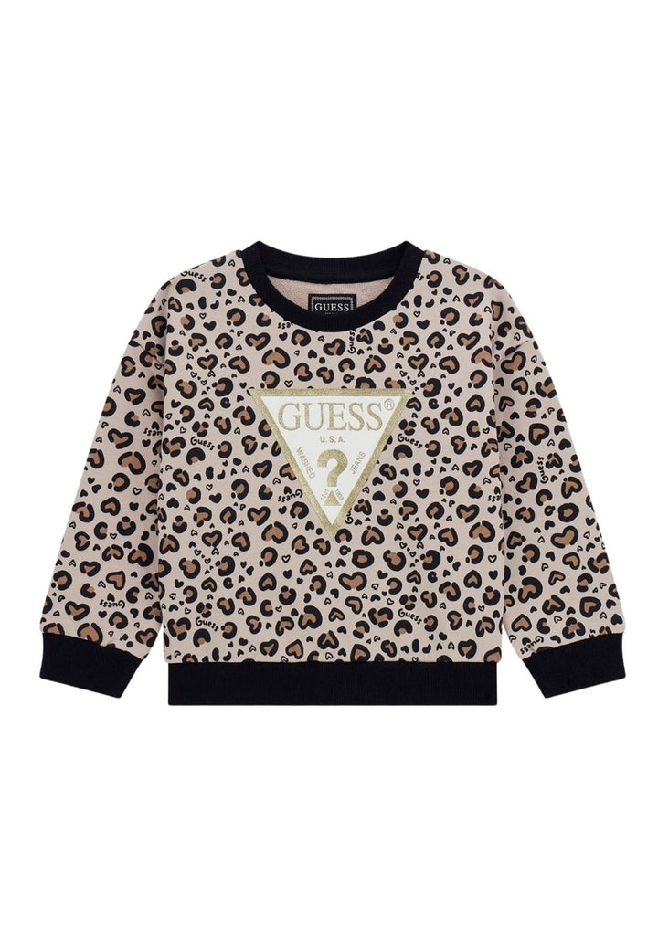 Felpa girocollo beige per bambina