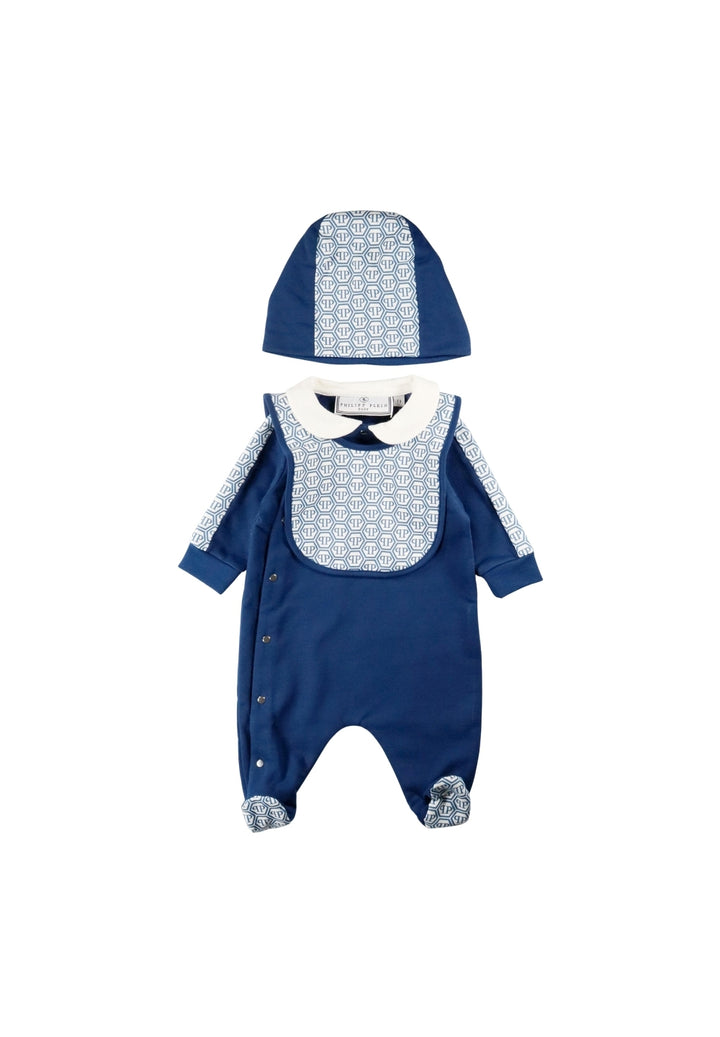 Set tutina, cappello e bavetta blu per neonato - Primamoda kids
