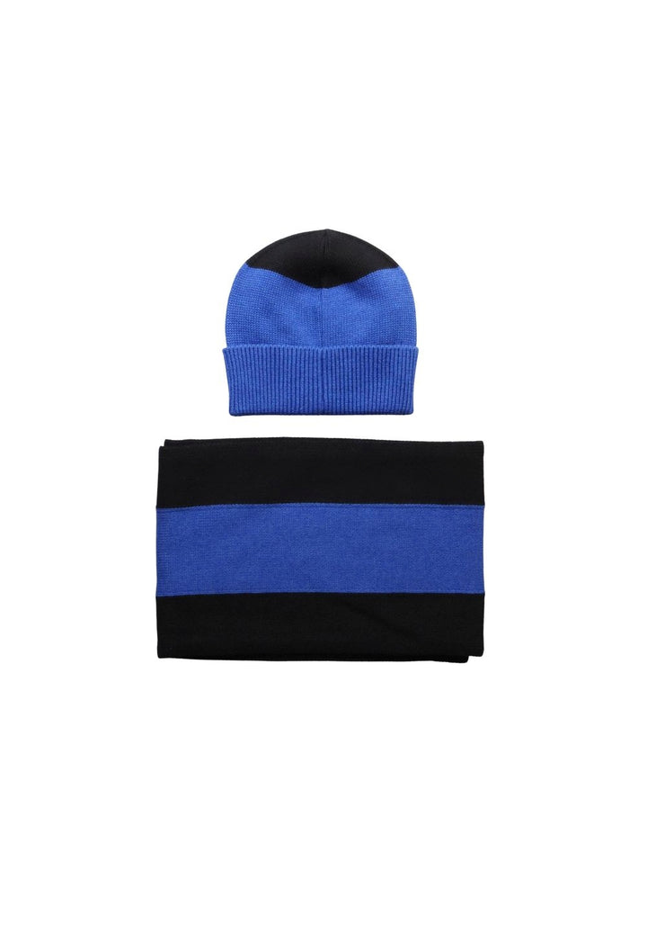 Schwarz-blaues Set aus Schal und Mütze für Kinder